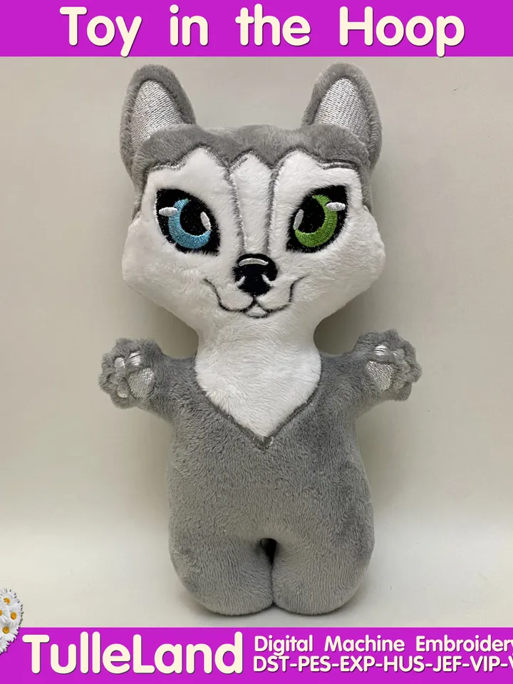 ITH Dog Hasky toy soft stuffed in the Hoop Digital Design for Machine Embroidery
