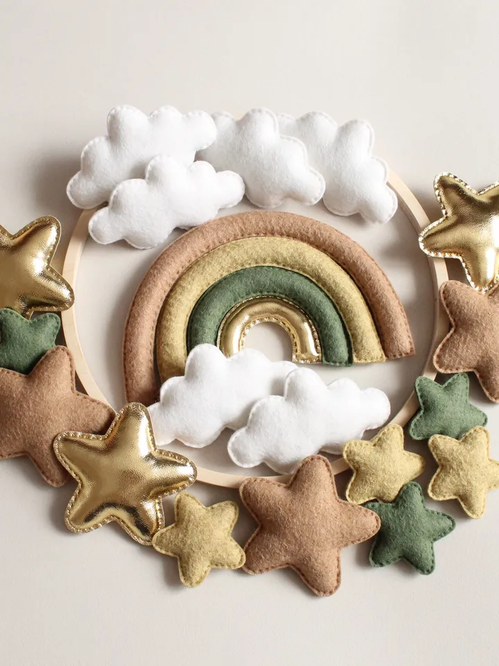 Custom Rainbow, Stars and Cloud Baby Mobile - Handcrafted Soft Felt Nursery Decor