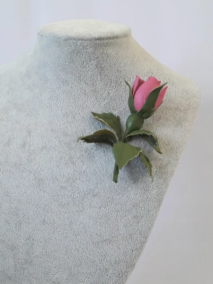 Pink rose leather brooch for her Leather jewelry