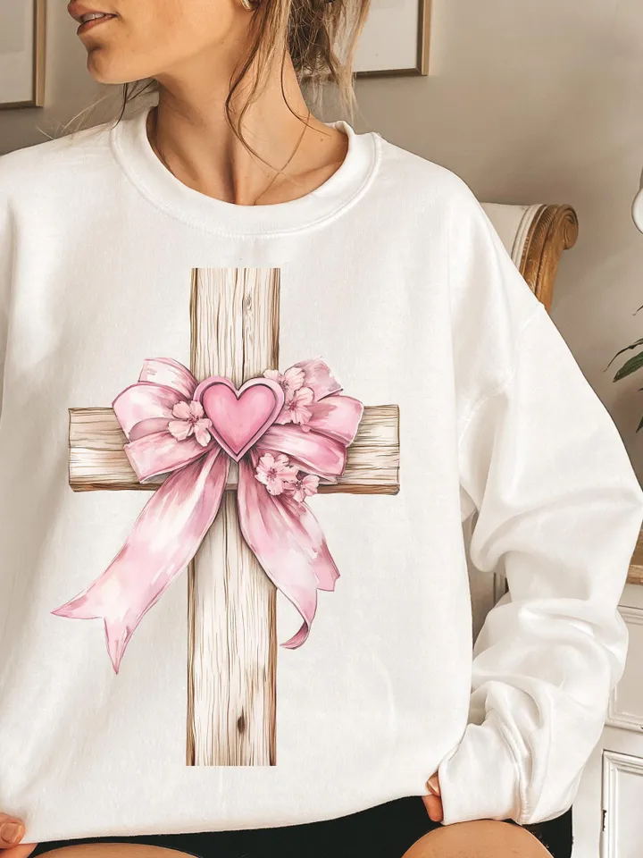 Valentine Cross PNG, Coquette Valentine Cross Bow png, He loved Us png, Christian Coquette Cross png, Bible Verse png, Vday Coquette png