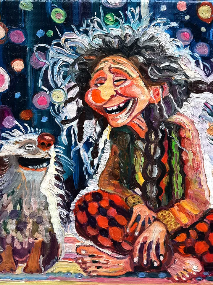 Funny Grandmother Original Oil Painting Oil on Canvas Small Painting