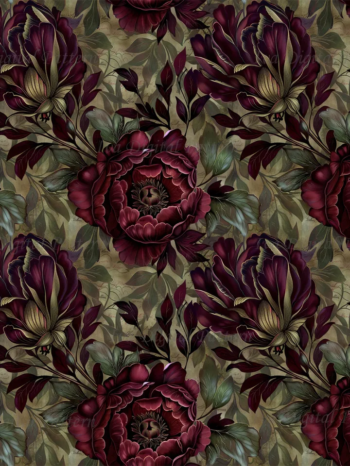 Vintage Gothic seamless pattern, repeating red peony flowers ,dark abstract floral pattern, style renaissance, digital paper, commercial use