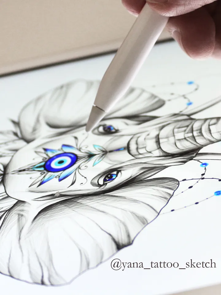 Elephant Tattoo Design Evil Eye Elephant Tattoo Drawing Idea Sketch, Instant download PDF, JPG, PNG