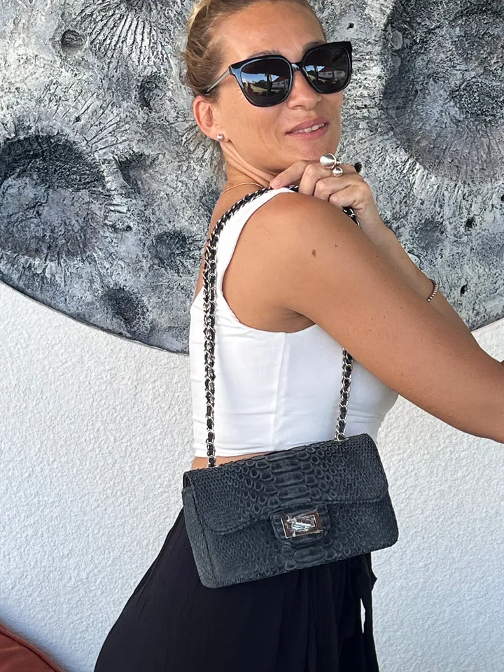 Genuine python skin adjustable chain crossbody black women classy MINI bag, classy evening bag, leather small grey bag, everyday purse