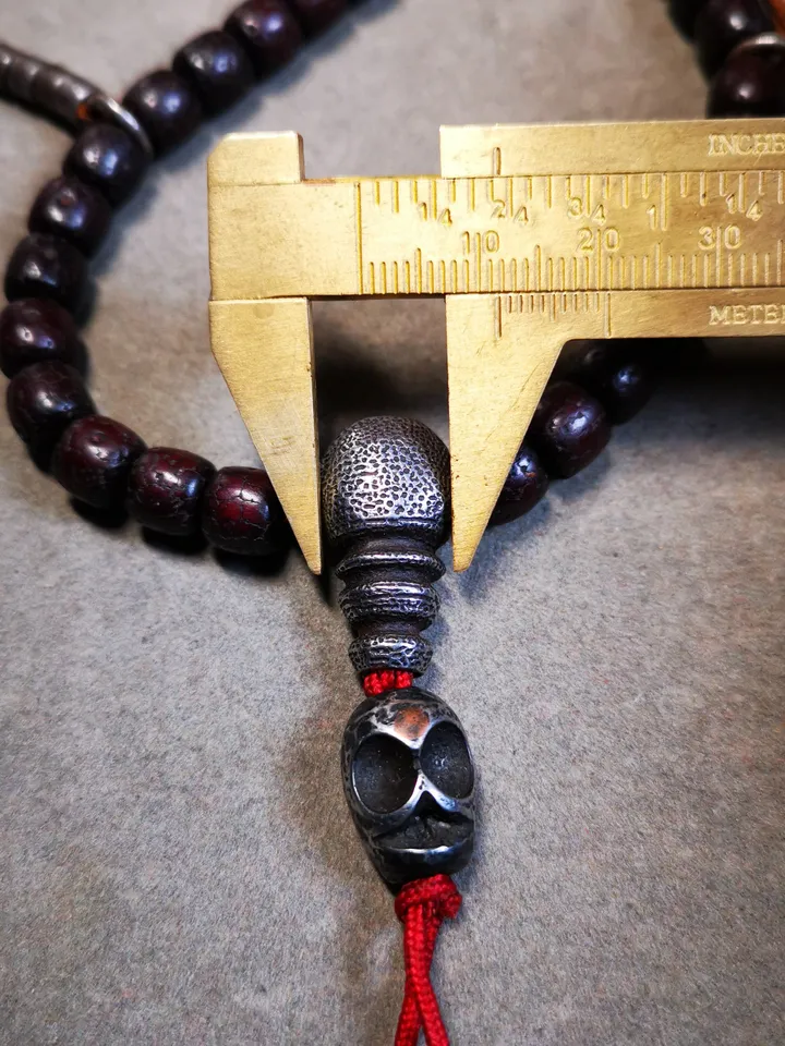 Gandhanra Handmade Antique 108 Lotus Beads Mala with Cold Iron Amulet Beads and Counters,Old Prayer Beads Necklace