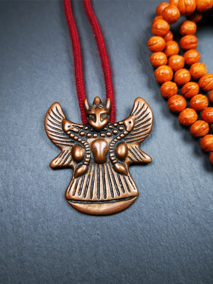 Gandhanra Antique Tibetan Buddhist Amulet,Garuda,Garula,Suparna,Golden-winged Bird Pendant,Made of Bronze - 2.24"