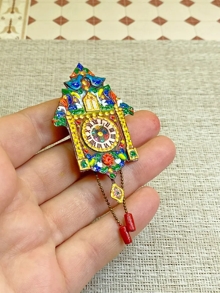 Imitation watch. Dollhouse miniature. Handmade. Author's design.1:12. Three-dimensional clock for a dollhouse. Wall clock.