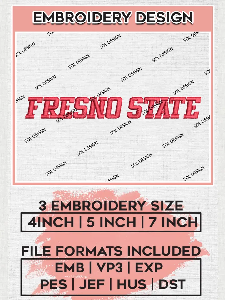NCAA Fresno State Football Team Word Logo Embroidery Design Files, NCAA Fresno State Bulldogs Machine Embroidery, NCAA Teams, 3 sizes, NCAA Machine embroidery designs, Digital Download