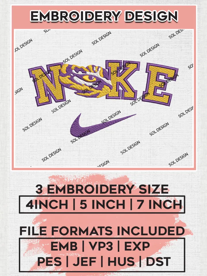 Nike LSU Tigers Machine Embroidery Design, NCAA LSU Tigers Embroidery Design Design files, NCAA Embroidery Designs, NCAA Machine Embroidery Designs, Digital Download
