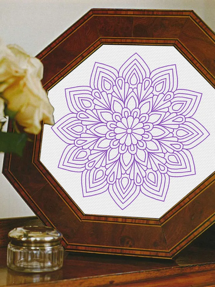 Flower mandala blackwork pattern PDF download Mandala ornament Backstitch chart, Blackwork mandala embroidery PDF, Mandala cross stitch #W38