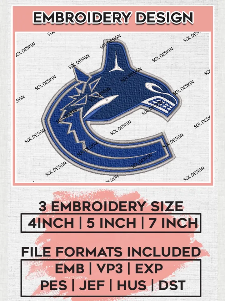 Vancouver Canucks Machine Embroidery Files, NHL Vancouver Canucks Embroidery Designs, NHL Vancouver Logo, NHL Embroidery Design, Hockey Team, Digital Download