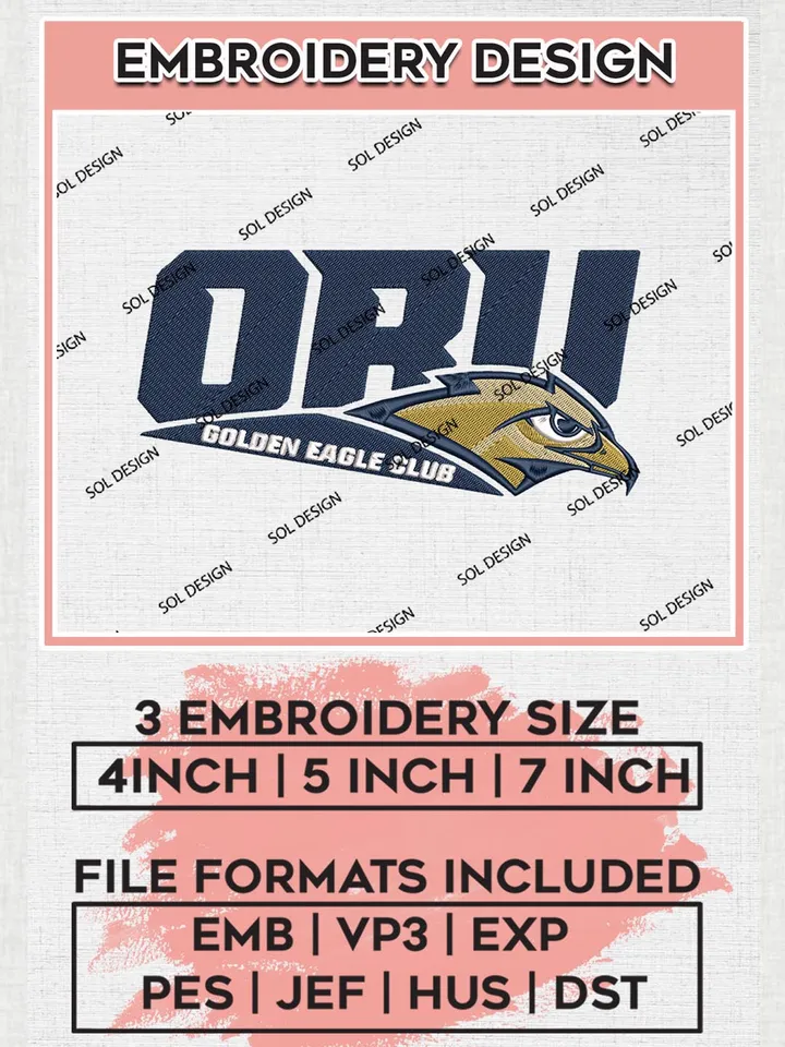 NCAA ORU Golden Eagles Team Logo Machine Embroidery Design, NCAA Oral Roberts Golden Eagles Team Design Design files, NCAA Team Embroidery Designs, NCAA Machine Embroidery Designs, Digital Download