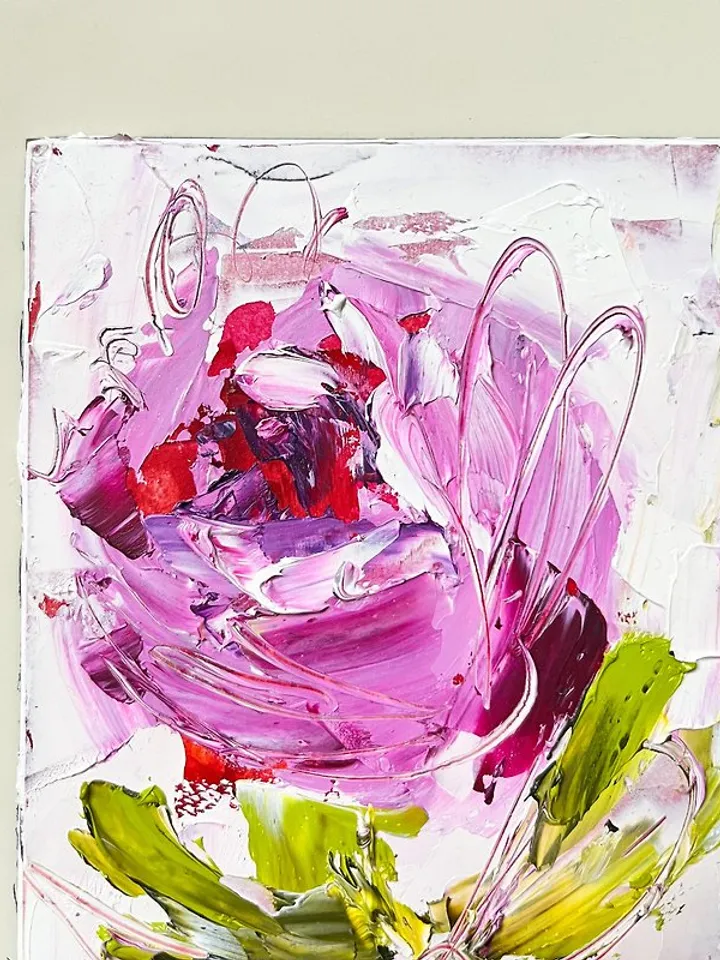 Pion Painting Original Small Oil Artwork Flower Artwork
