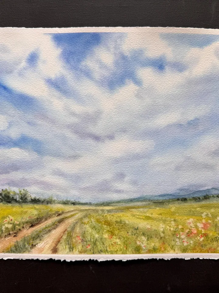 Meadow Original Painting Landscape Watercolor Painting Fields Painting