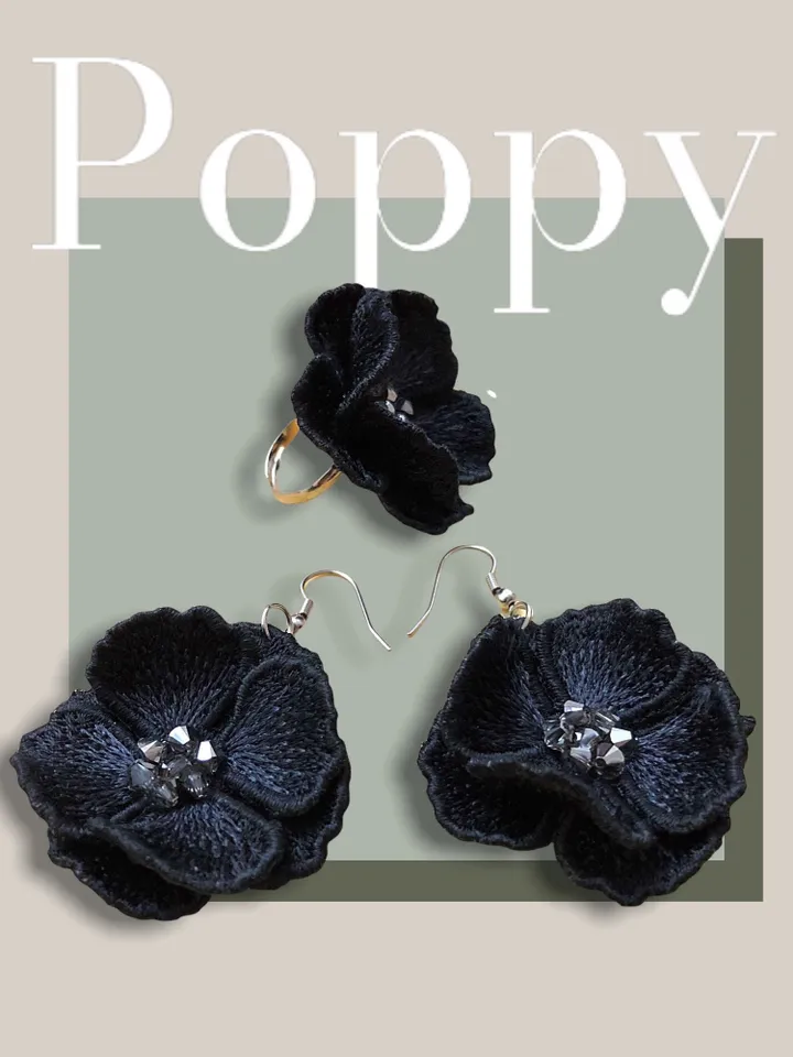 Poppy FSL machine embroidery designs Lace embroidery pattern 3D flower embroidery motif Flower FSL embroidery Earrings FSL