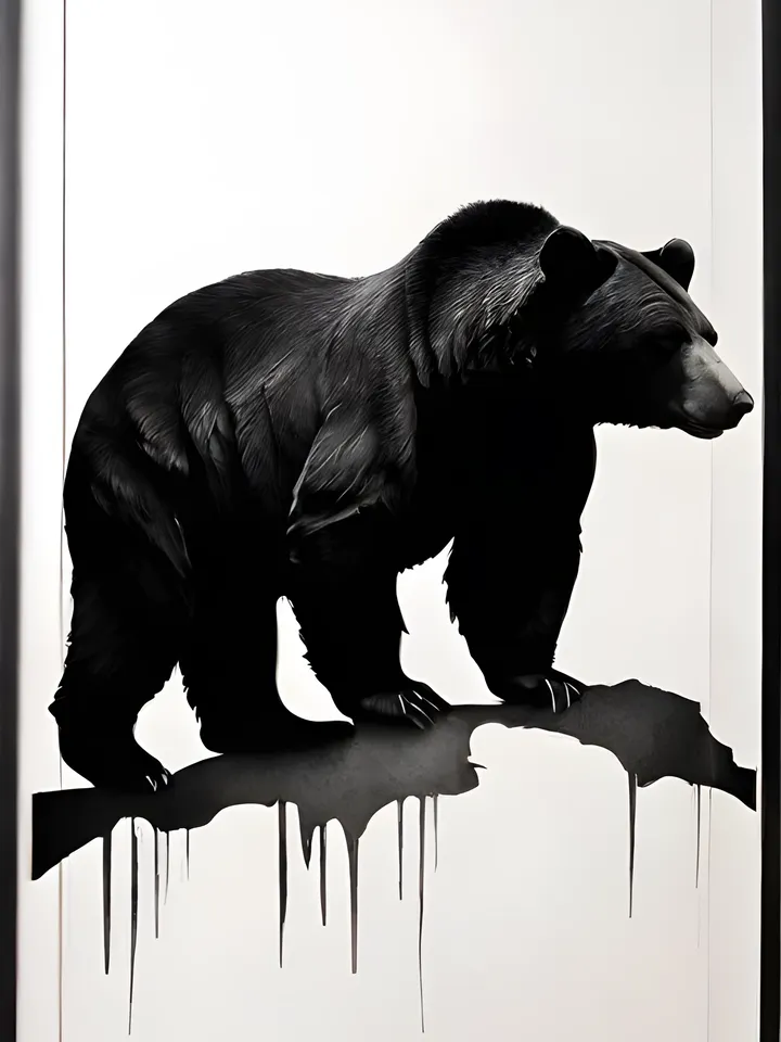 Digital product, Bear image, Bear print, Bear print, Wildlife, Contrast print, Black and white silhouette, Monochrome print, Symbolic painting, Bear poster.