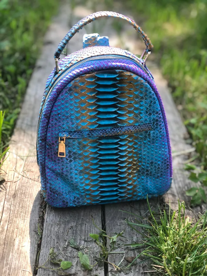 Genuine Python Skin Blue Shiny Backpack | Exotic Leather Bags | Women Sport Chic Leather BackPack | Backpack For Girls | Handmade Backpacks