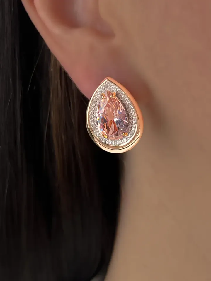 Earrings silver 925 gold plated with morganite and cubic zirconia