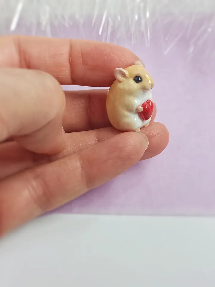 Small handmade hamster figurine on base with nameplate (US discount)