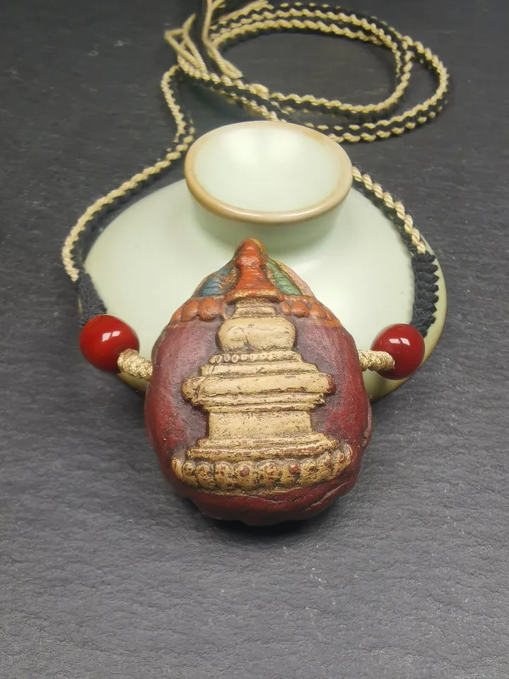 Gandhanra Old Tibetan Stupa Tsa Tsa Amulet, Double-sided Stupa and Scorpion Guru of Padmasambhava, Scorpion Terma Pendant,30 Years Old