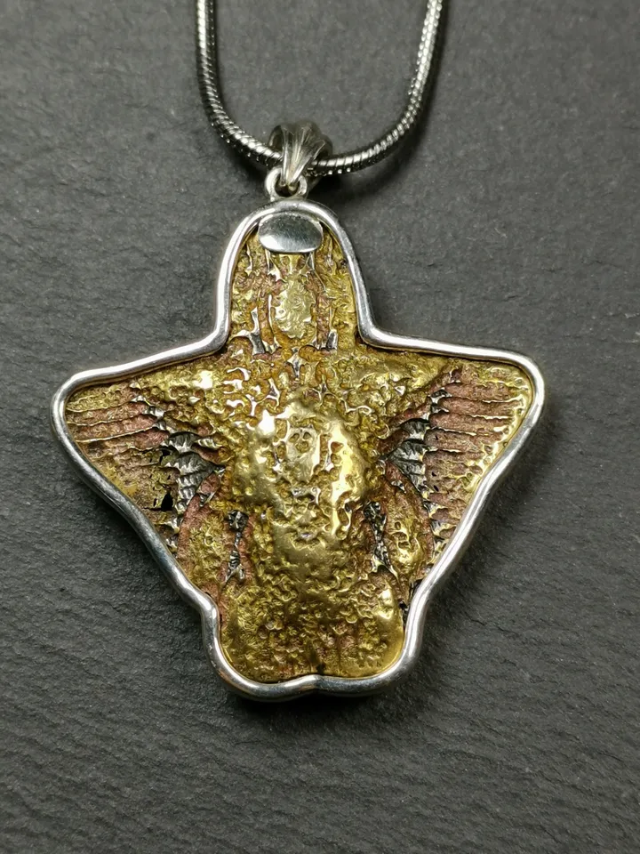 Exclusive Gandhanra Antique Garuda Bird Pendant | Rustic Tibetan Buddhist Amulet | 1.6 Hand-Carved Brass & Silver | 50 Years Old