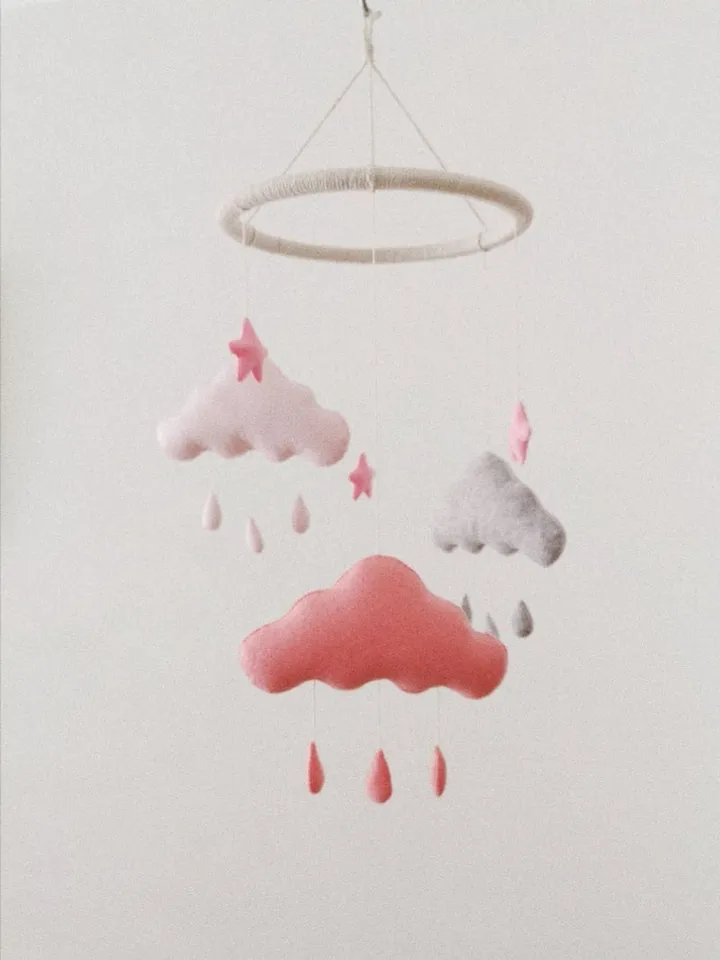 Three Cloud and stars Baby Mobile, Nursery Decor