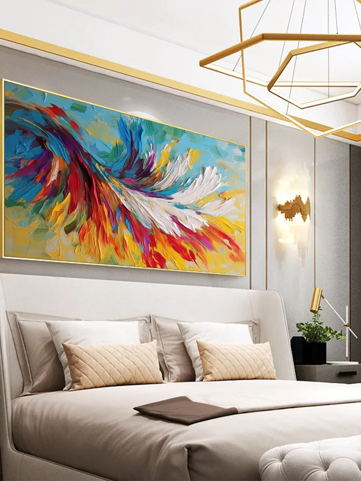 Large Oil Painting On Canvas, Original Colorful Feathers Painting, Abstract Painting, Custom Painting, Office Living room Bedroom Wall Art