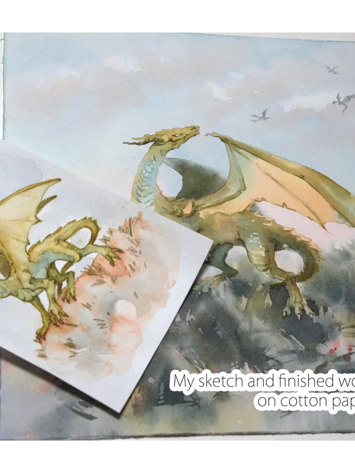 Bronze dragon painting Original fantasy art by Yulia Evsyukova