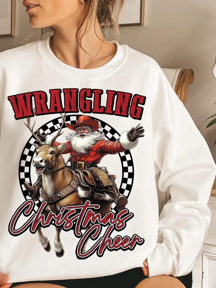 Western Christmas design Png - Cowboy Santa Claus graphic for sublimation and DTG printing - Country Christmas t-shirt design Png - Digital