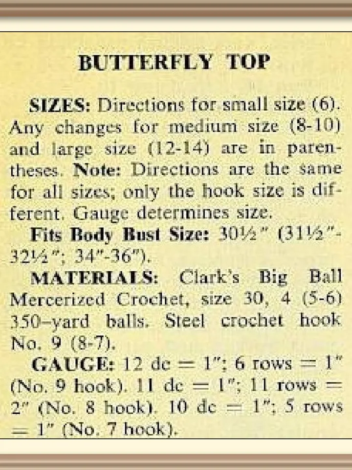 Vintage Crochet Pattern Butterfly Top Digital Download PDF