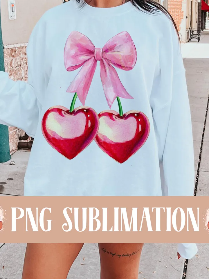 Cherry bow png, Cherry png, Aesthetic Png, Valentine png, Pink Bow png, Valentine Coquette Bow png, Vday png, Soft Girl era png, Love png