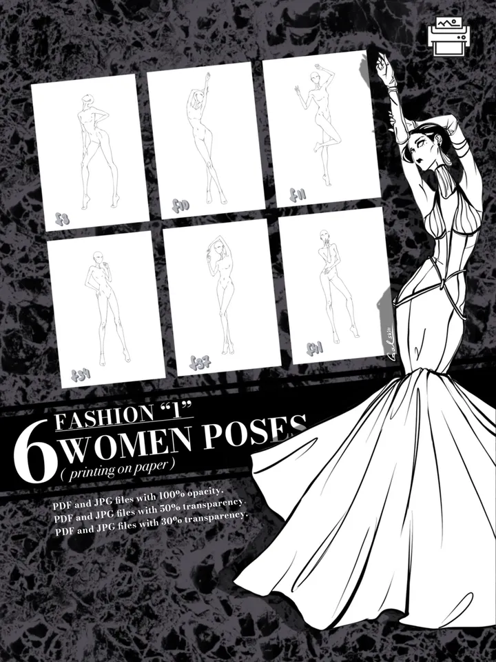 Templates, Body poses of female figure, set "Fashion 1"