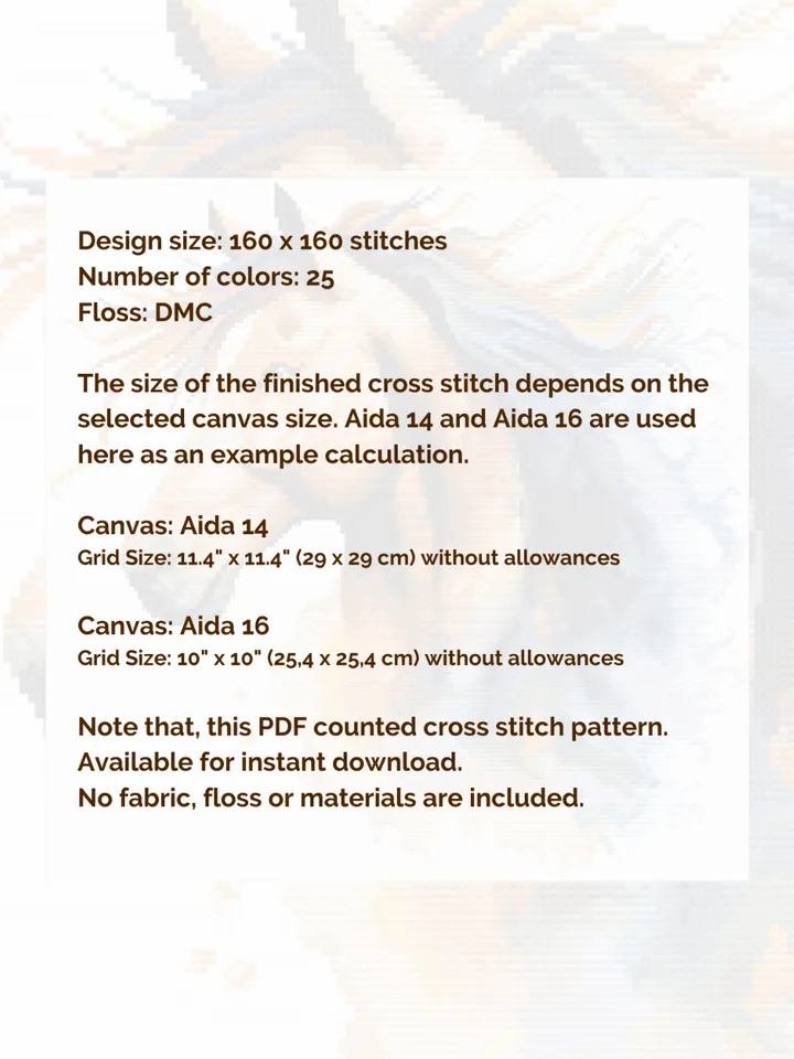 Cross stitch pattern Horse, watercolor style cross stitch chart