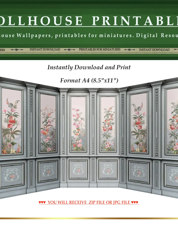 Wallpapers- Set 12 | Printables for Dollhouses and Unique Miniature Projects | Digital Downloads | in Scale 1/12th