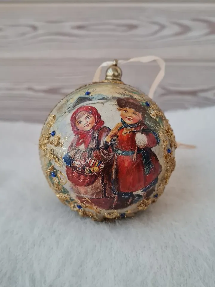 Handmade Christmas decoration ornament, Authentic illustration of farm children