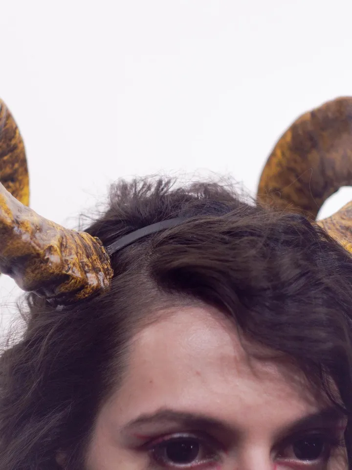 Ram Horns, Horns Headband, Twisted Ram Horns Headpiece for Halloween or Photoshoot, Big Natural Horns