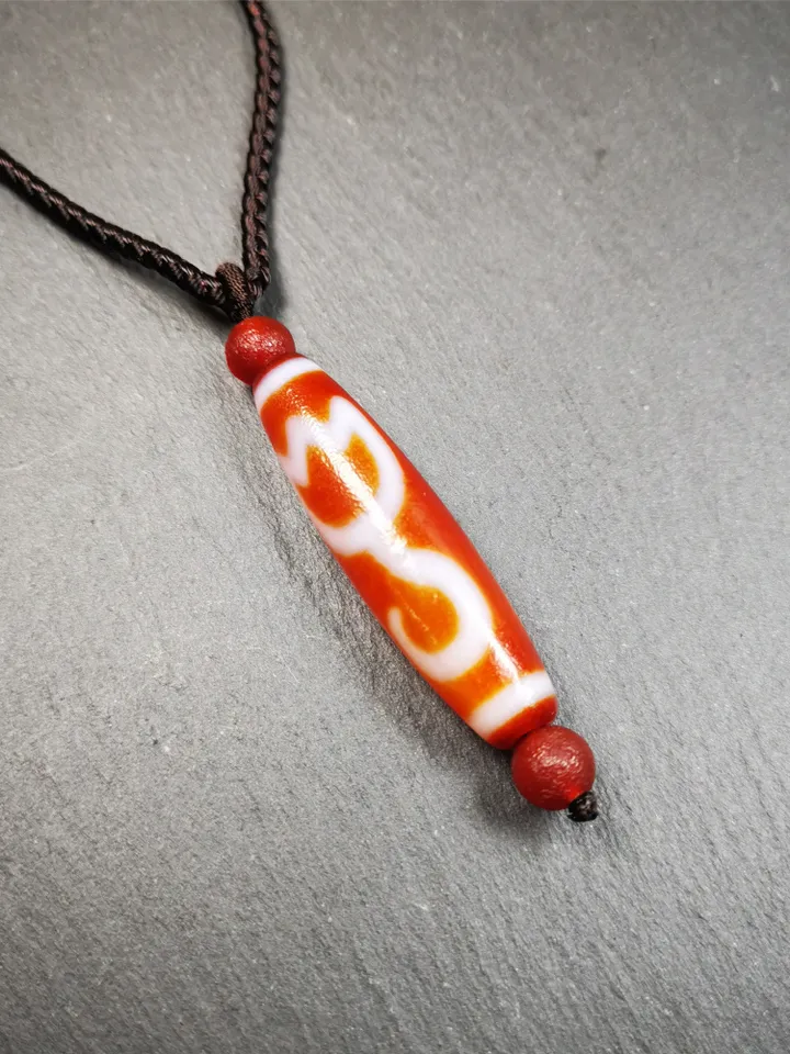 Gandhanra Tibetan Fire Agate Lotus Dzi Bead Necklace