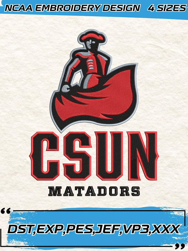 Cal State Northridge Matadors Embroidery Designs,NCAA Logo Embroidery Design,Machine Embroidery Design File,4 Sizes, Digital Download
