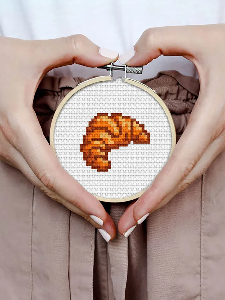 Croissant small cross stitch pattern PDF Easy mini cross stitch chart, Minimalistic food cross stitch Instant download PDF, Home decor #F11