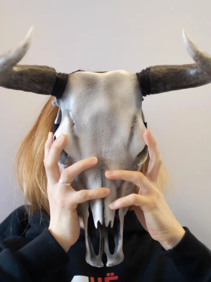 Bull Skull Mask, Devil horns, Realistic Skull Mask, tribal headpiece, Headpiece skull, ritual mask, pagan headdress, skull costume mask