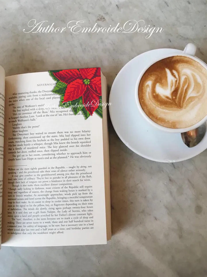 Poinsettia Corner bookmark cross stitch pattern PDF download Christmas flower cross stitch chart, Christmas bookmark pattern digital #B392