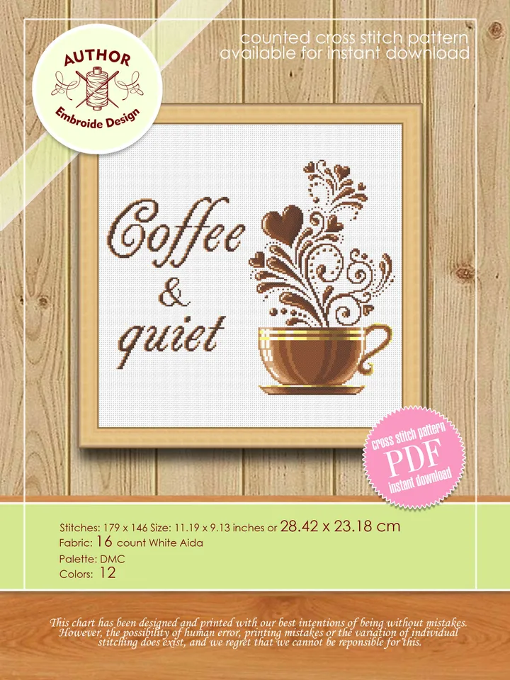 Coffee cup cross stitch pattern download PDF, Coffee quote cross stitch chart, Kitchen pattern digital PDF, Coffee home decor #Q55