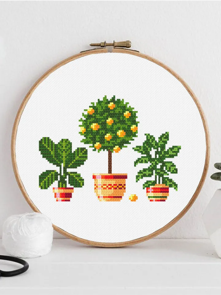 Home plants cross stitch pattern download PDF Potted plants cross stitch chart, Garden embroidery PDF, Small beginner stitch, Home decor #P7