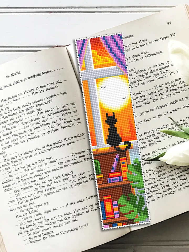 Cat Bookmark set cross stitch pattern download PDF Handmade bookmark cross stitch, Black cat embroidery, Sunset, Nature landscape Moon #B112