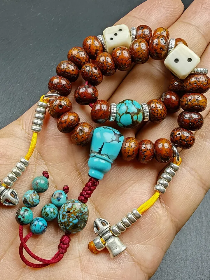 Gandhanra Authentic Tibetan Handhold Wrist Mala - 10mm Old Lotus Seed Beads Bracelet - Best Portable Buddhist Prayer Beads for Meditation
