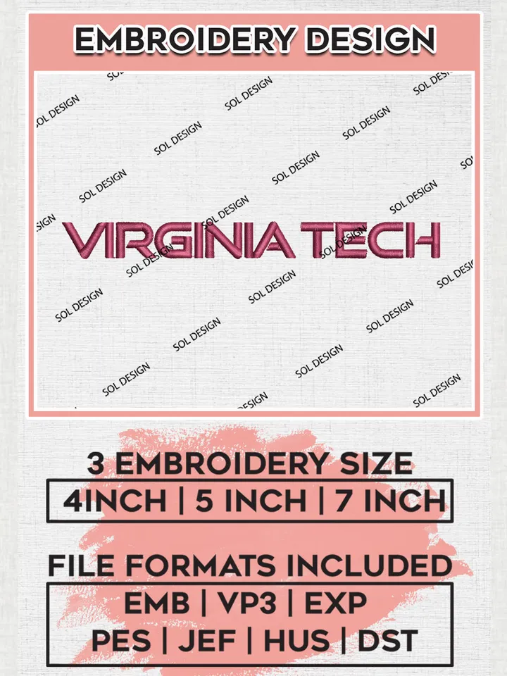 NCAA Virginia Tech Hokies Team Wordmark Logo embroidery designs, NCAA Virginia Tech Hokies Logo Machine embroidery designs, NCAA Team Logo embroidery designs, NCAA Game Day Machine embroidery designs, Digital Download