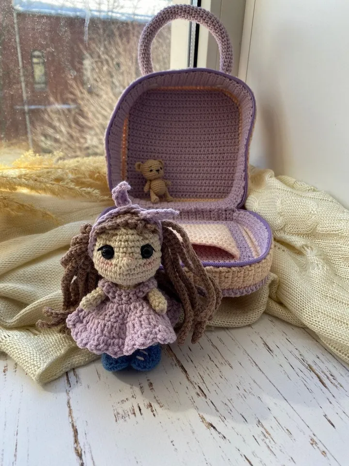 PDF pattern Doll in a Rainbow, Amigurumi pattern crocheted doll with hair, Amigurumi Rainbow Pattern, Crochet Teddy Bear Pattern