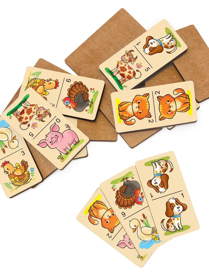 Wood domino games - farm animals Puzzle, Wooden Montessori homeschool blocks