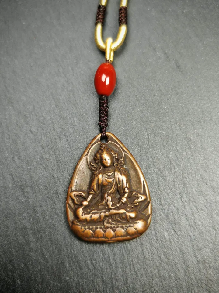 Gandhanra Old Tibetan Buddha Statue Amulet,Unique Green Tara Pendant,Protective Jewelry