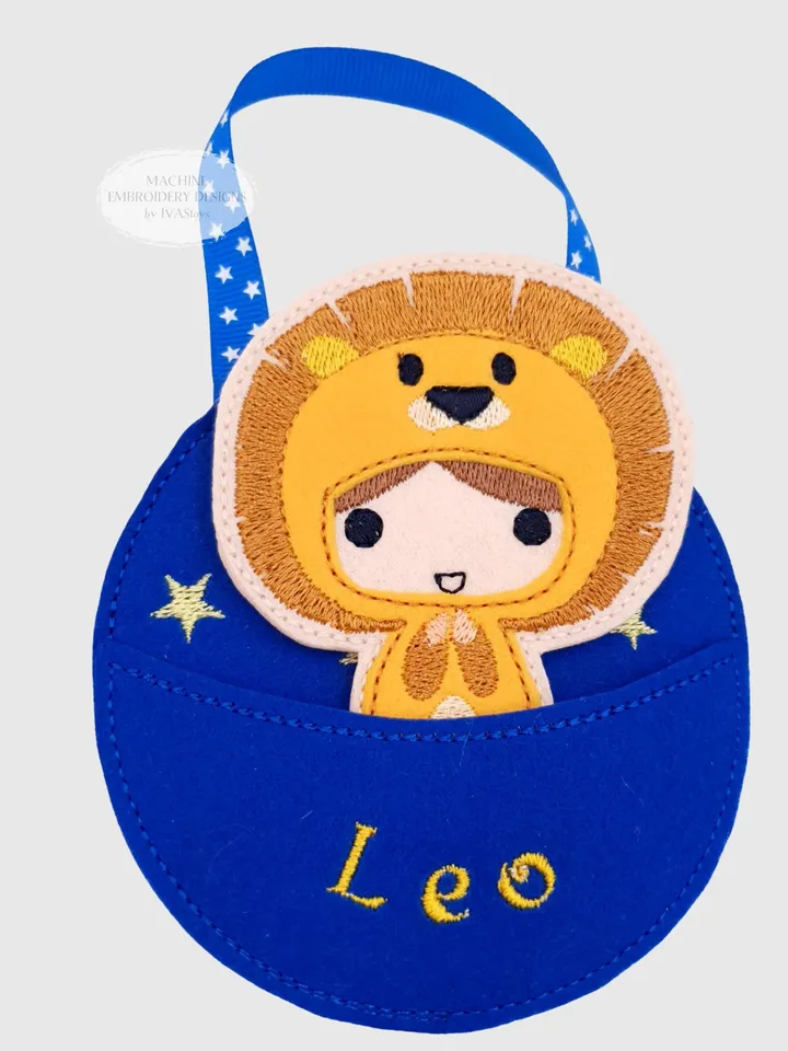ITH Leo Zodiac Finger Puppet & Bag Embroidery Design, Lion Star Sign Toy Pattern, 4x4 Hoop Christmas Ornament